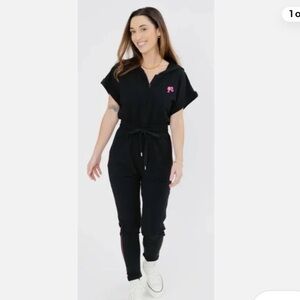 Smash + Tess/Barbie Collaboration Black romper Jumpsuit pink detail hooded small